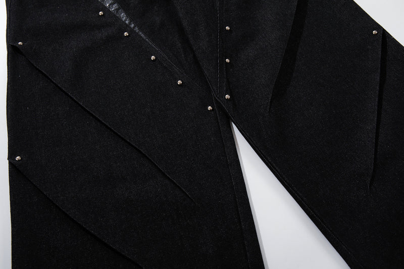 Jean taille haute baggy – Denim noir large avec empiècements effet croco et détails argentés