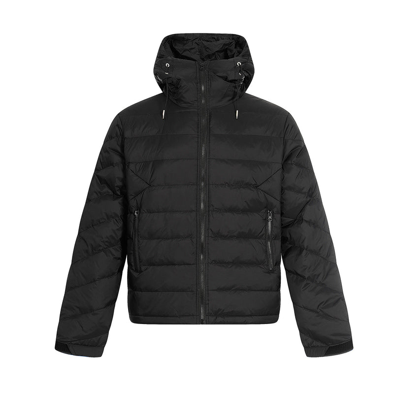 Hooded Puffer Down Jacket – Quilted Winter Coat in Light Gray & Black