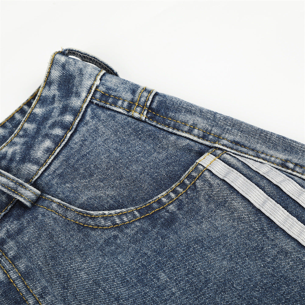 Baggy-Jeans für Herren in Schwarz – Sternprint & Wide-Leg-Denim mit drei Streifen