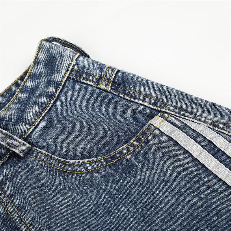 Baggy-Jeans für Herren in Schwarz – Sternprint & Wide-Leg-Denim mit drei Streifen