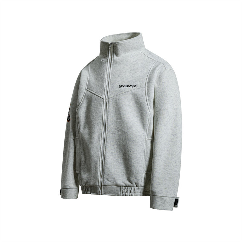Men's Mock Neck Full-Zip Track Jacket with Crest Patch – Streetwear Fleece