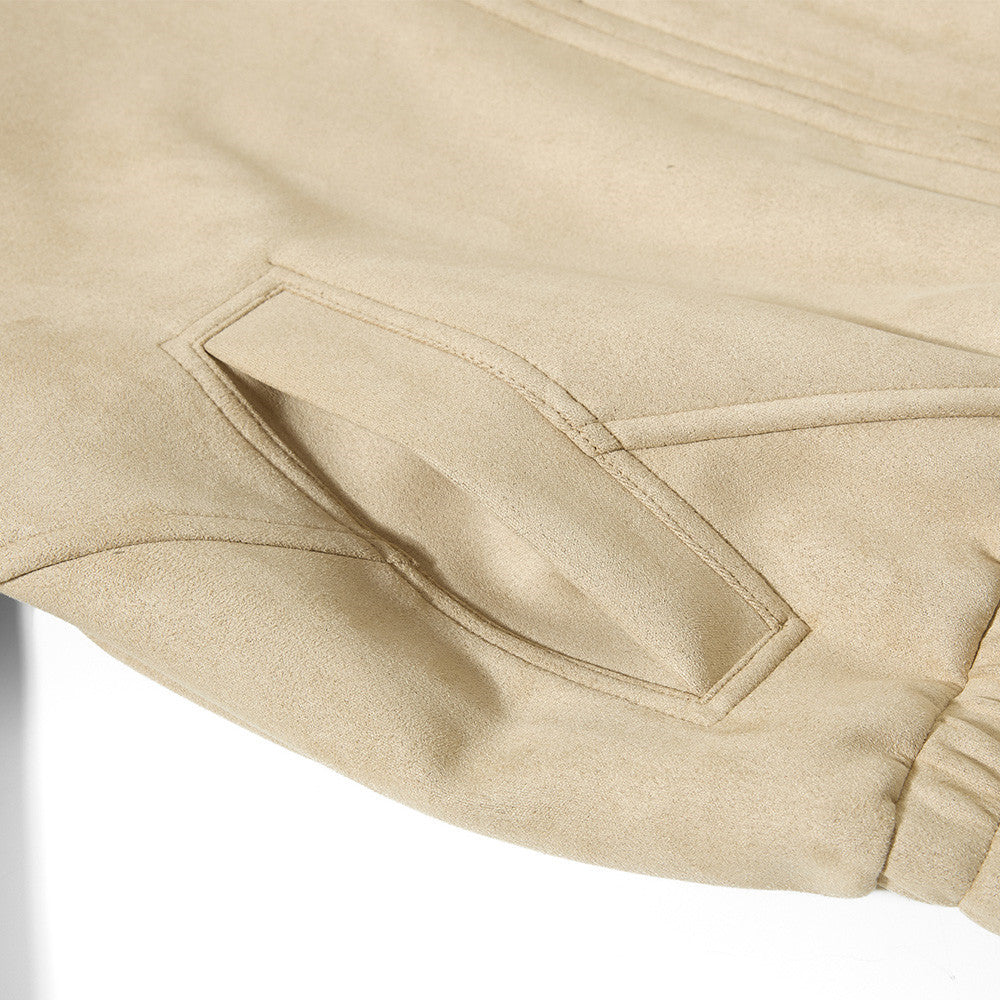 Chaqueta bomber de ante con cuello mao para hombre – Acabado desgastado y corte corto streetwear