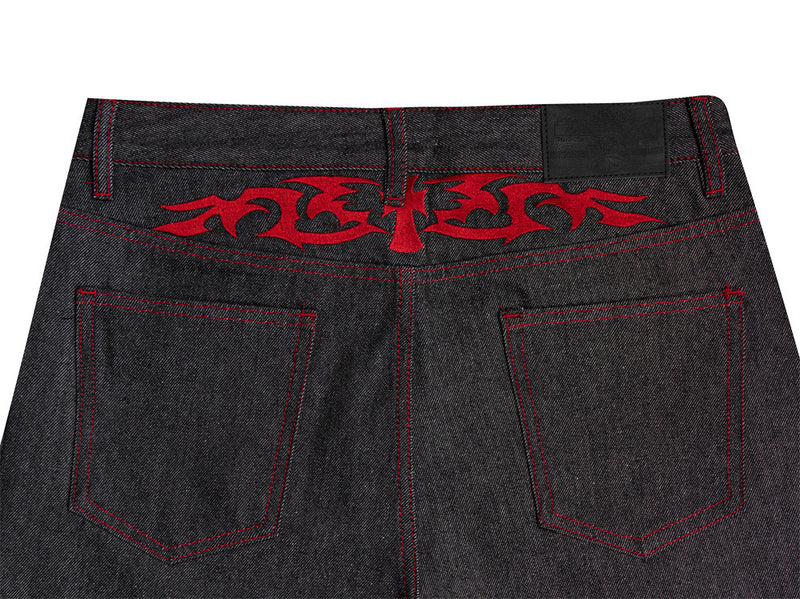 Jean noir homme bootcut avec broderie script – Denim à jambes évasées