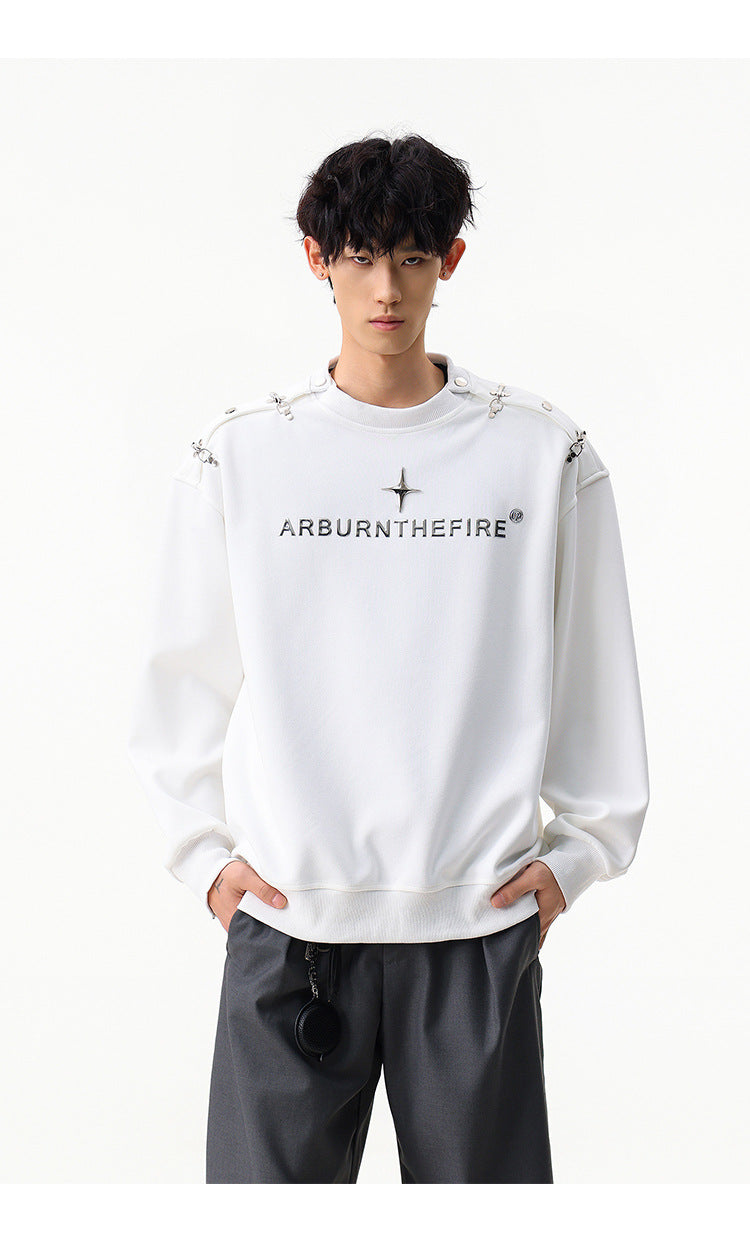 Sweat-shirt punk streetwear à col rond avec anneaux métalliques sur les épaules
