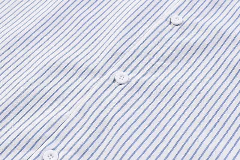 Men's Vertical Stripe Oversized Long-Sleeve Shirt with Embroidered Script