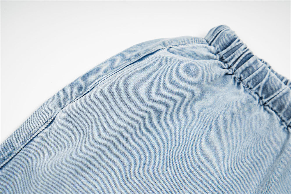 Men's Relaxed Fit Light Wash Denim Shirt & Wide-Leg Pants Set