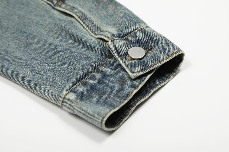 Light Wash Denim Jacket – Zip-Up Boxy Fit with Distressed Wash Detail