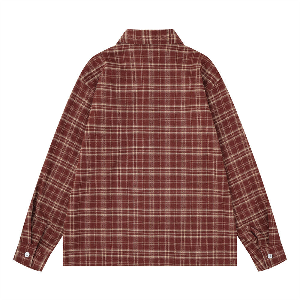 Men's Long Sleeve Plaid Shirt with Script Embroidery – Relaxed Fit