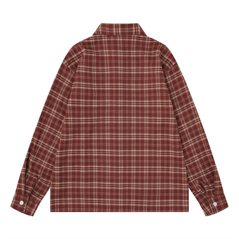 Men's Long Sleeve Plaid Shirt with Script Embroidery – Relaxed Fit