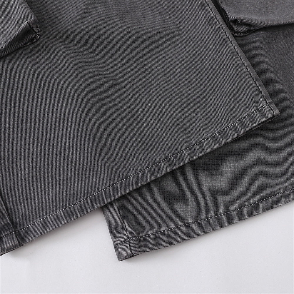 Wide-Leg Cargo Pants – Multi-Pocket Washed Vintage Streetwear Trousers