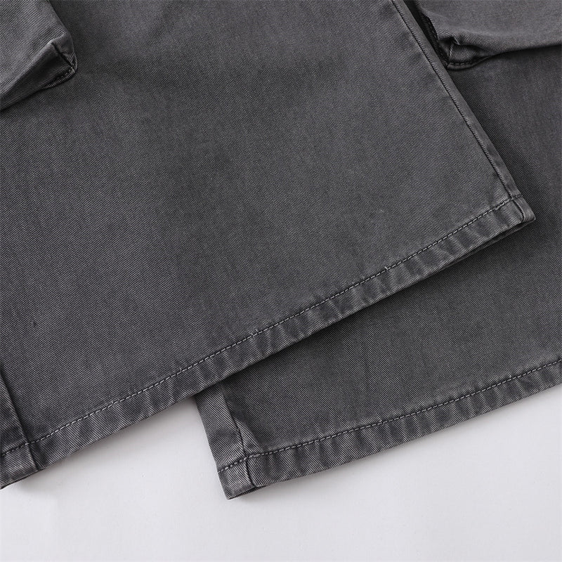 Wide-Leg Cargo Pants – Multi-Pocket Washed Vintage Streetwear Trousers