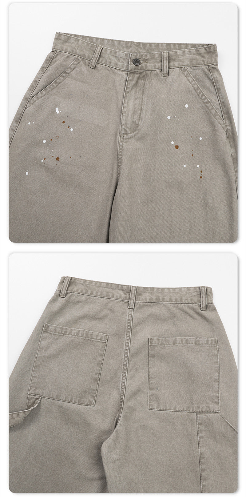 Wide-Leg Cargo Pants – Paint Splatter Washed Army Green Straight Fit