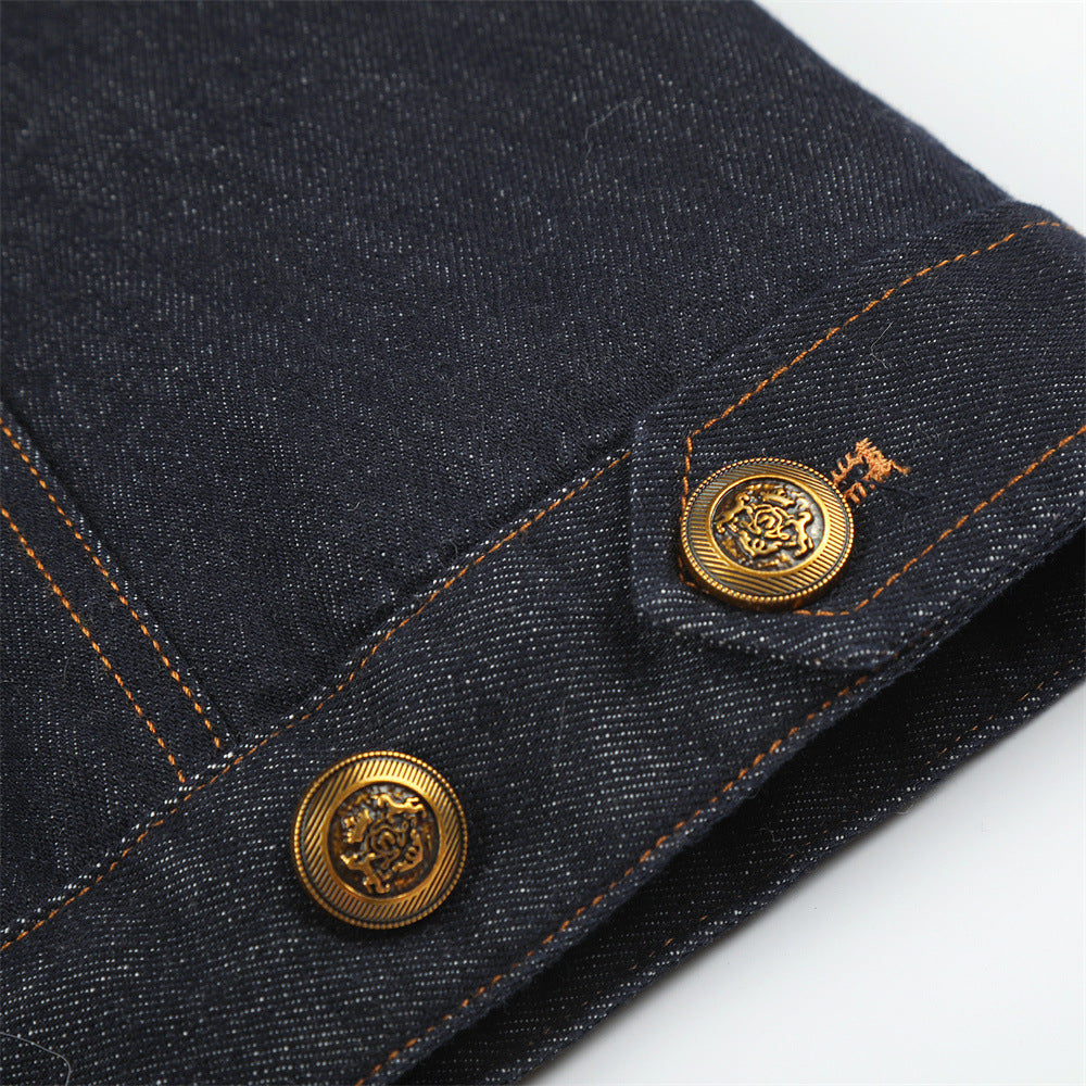 Dark Indigo Denim Jacket Men – Faux Fur Collar Sherpa-Lined Winter Trucker Coat