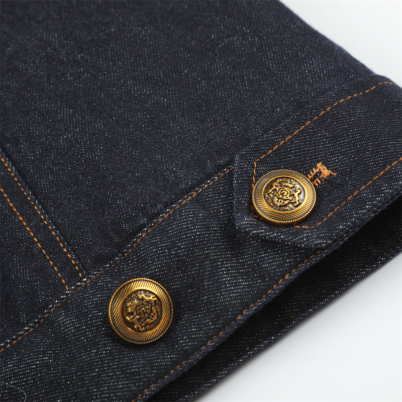 Dark Indigo Denim Jacket Men – Faux Fur Collar Sherpa-Lined Winter Trucker Coat