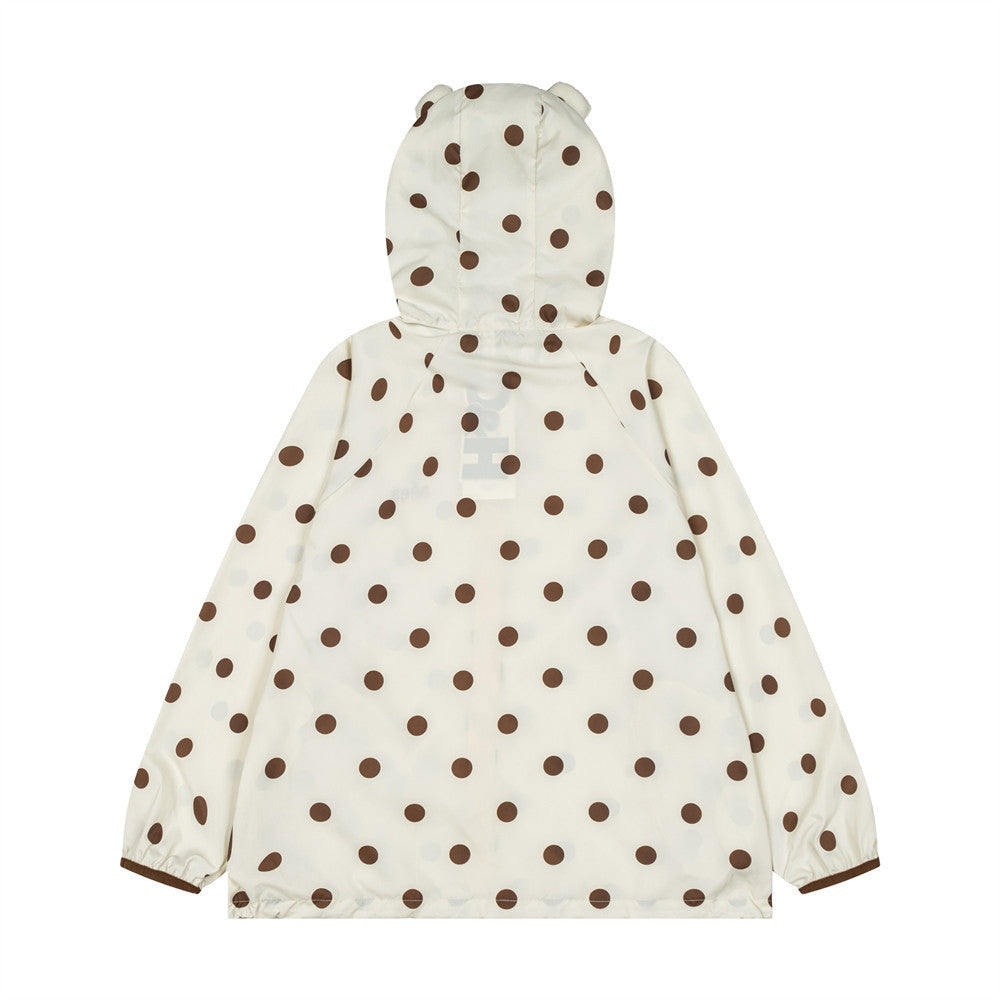 Polka Dot Hooded Windbreaker Jacket – Unisex Oversized Lightweight Outdoor Coat