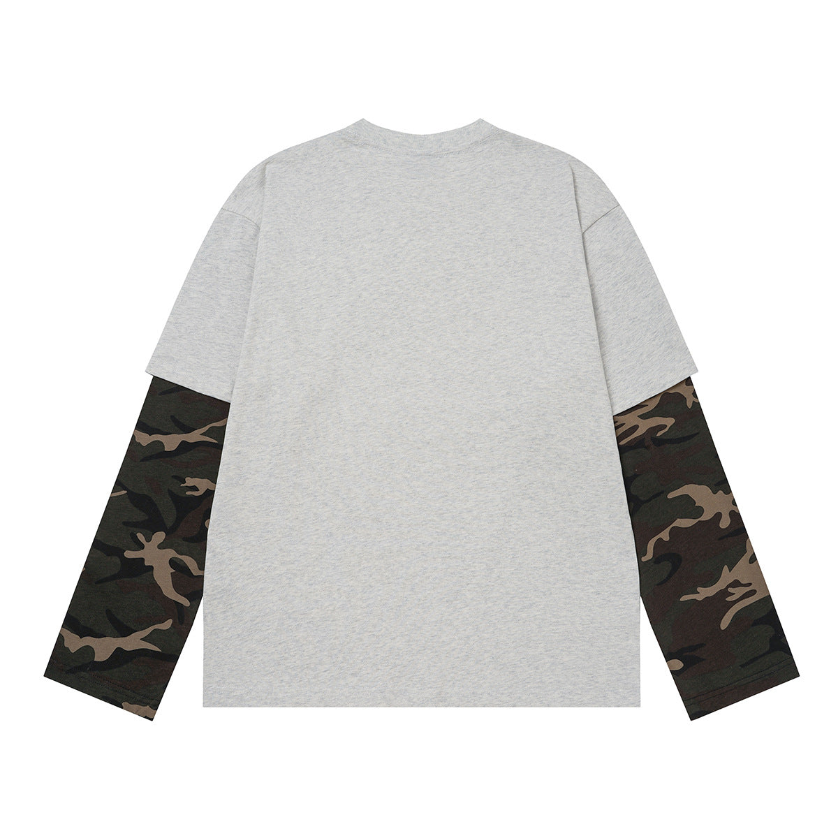 T-shirt manches longues superposé à manches camouflage – T-shirt streetwear oversize