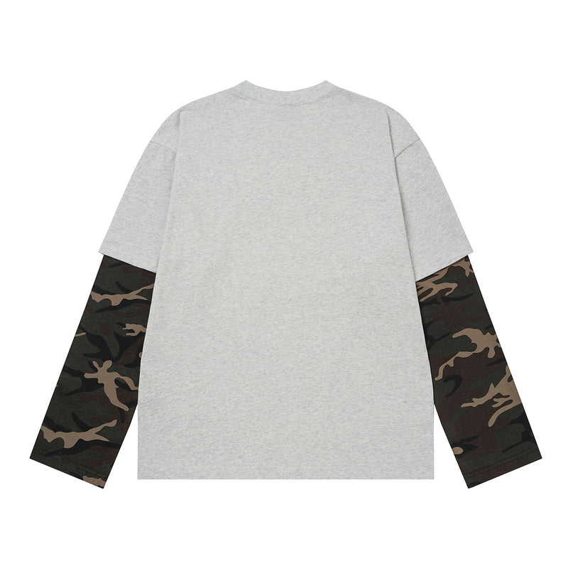 T-shirt manches longues superposé à manches camouflage – T-shirt streetwear oversize