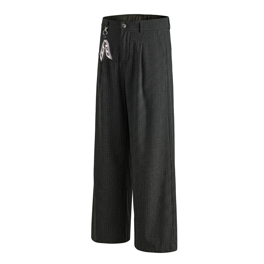 Pantalones de vestir de pierna ancha con raya diplomática – Pantalones plisados de corte recto para hombre