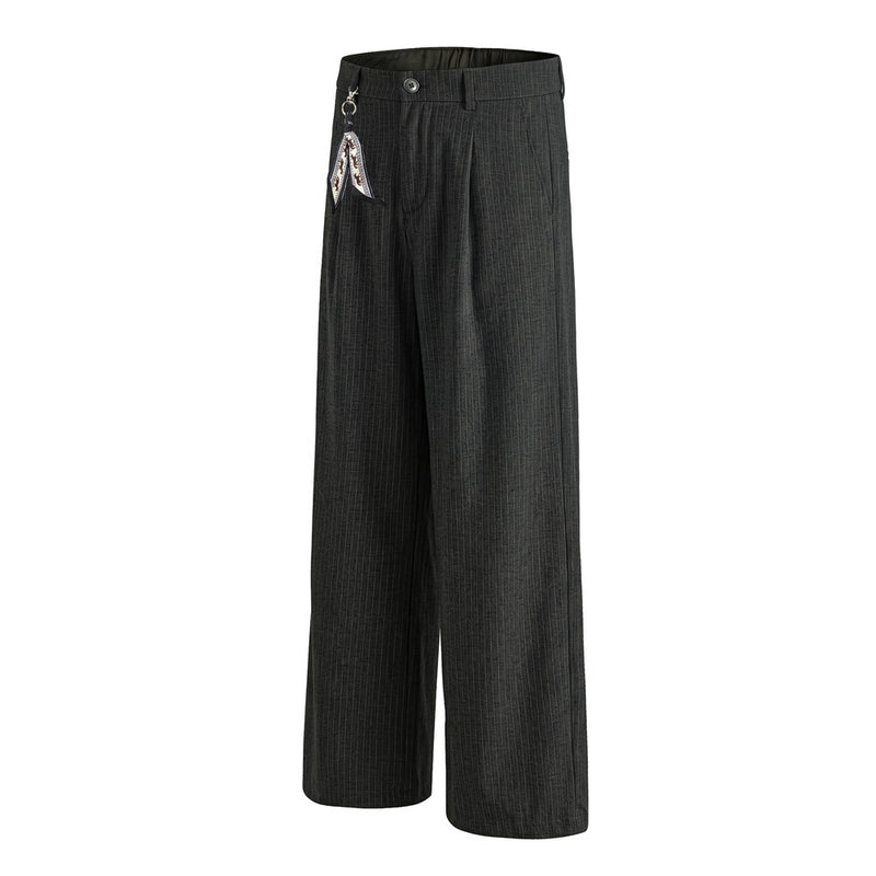 Pantalones de vestir de pierna ancha con raya diplomática – Pantalones plisados de corte recto para hombre