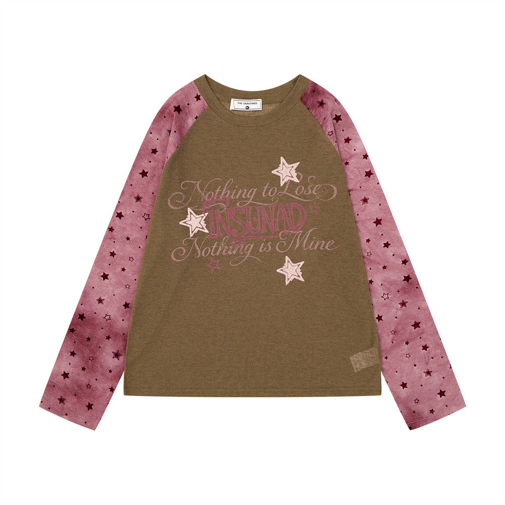 T-shirt homme raglan à manches longues avec manches imprimées d'étoiles et motif graphique sur le devant