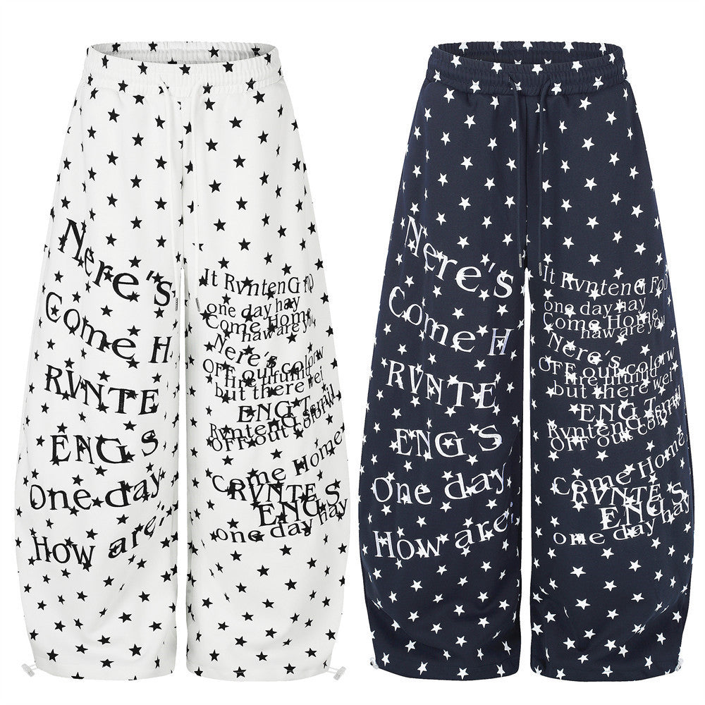 Wide-Leg Star & Letter Print Pants – Men's Hip-Hop Streetwear Baggy Fit