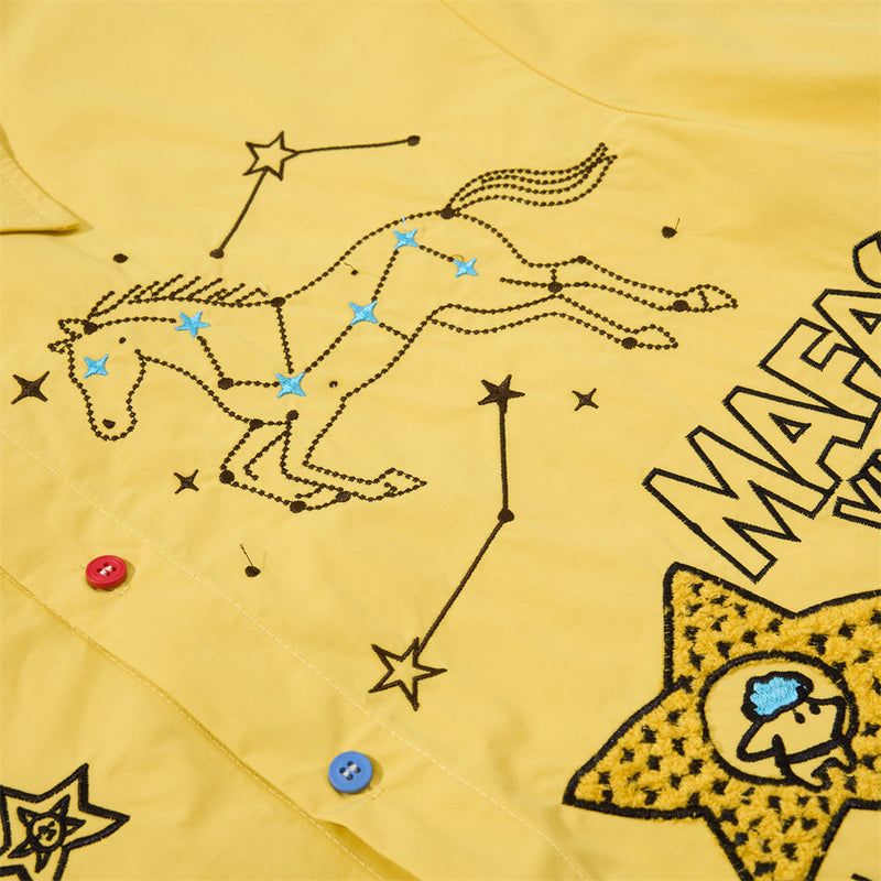 Cartoon Embroidered Short Sleeve Shirt – Oversized Streetwear Button-Up