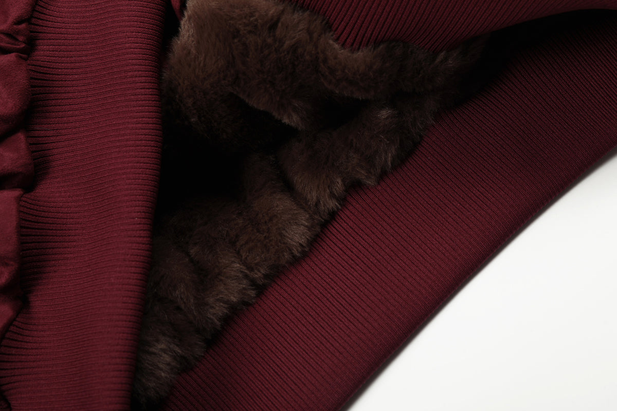 Men's Padded Bomber Jacket with Faux Fur Collar – Suede-Effect Winter Flight