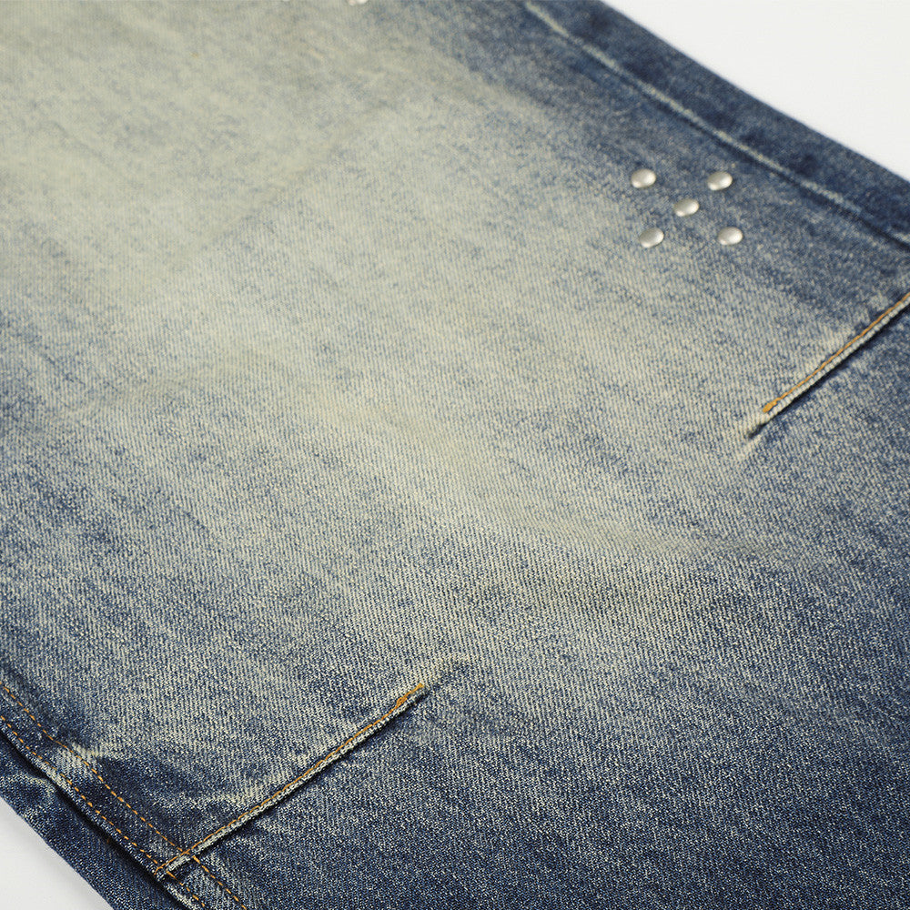 Wide-Leg-Baggy-Jeans – Vintage-Gradient-Wash mit Nieten-Details