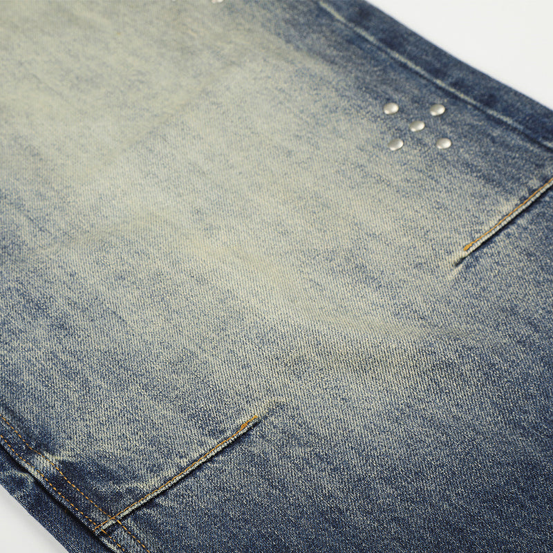 Wide-Leg-Baggy-Jeans – Vintage-Gradient-Wash mit Nieten-Details