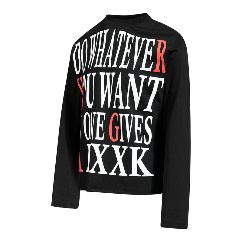 Men's Long Sleeve Graphic Tee – Bold Letter Print Mock Neck Top