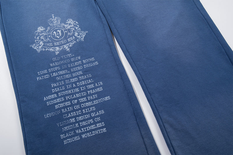 Wide-Leg Sweatpants – Vintage Washed Heraldic Graphic, Relaxed Straight Fit
