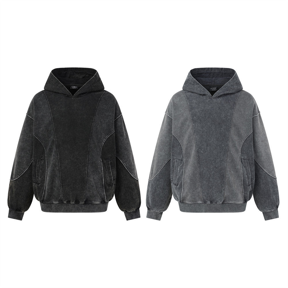 Hoodie oversize à enfiler délavé à l’acide – Streetwear vintage délavé à empiècements