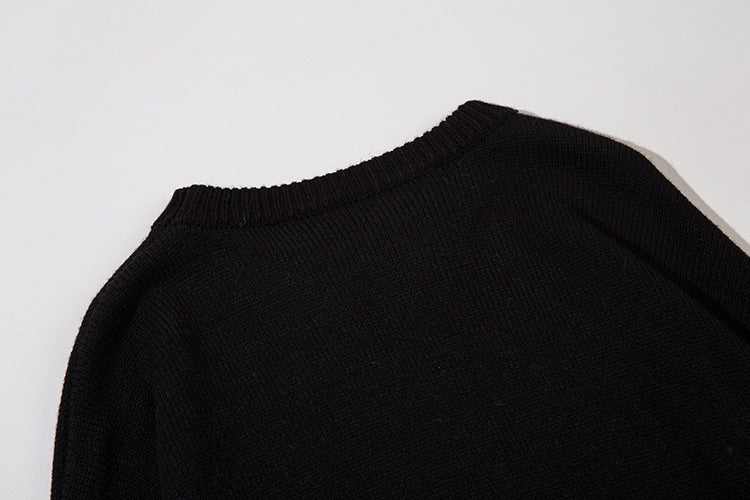 Distressed Knit Crewneck Sweater with Graffiti Letter Appliqué – Oversized
