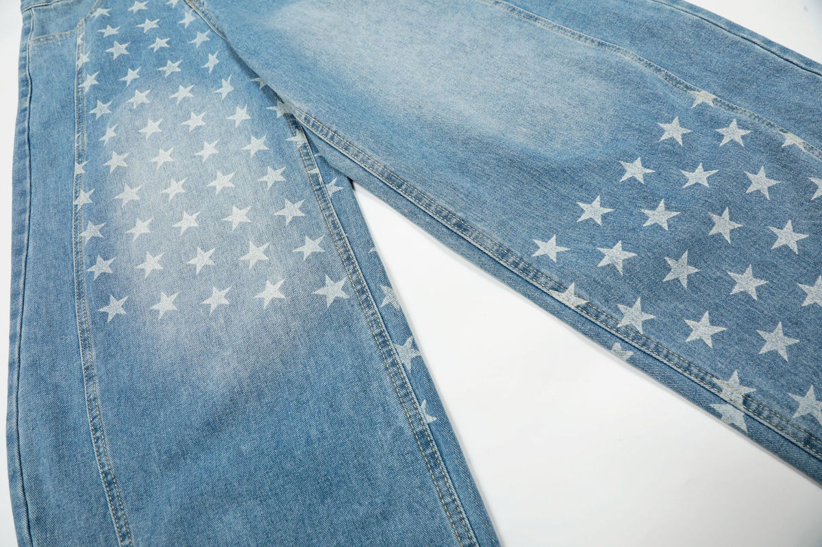 Baggy Star Print Jeans Wide-Leg Denim Pants