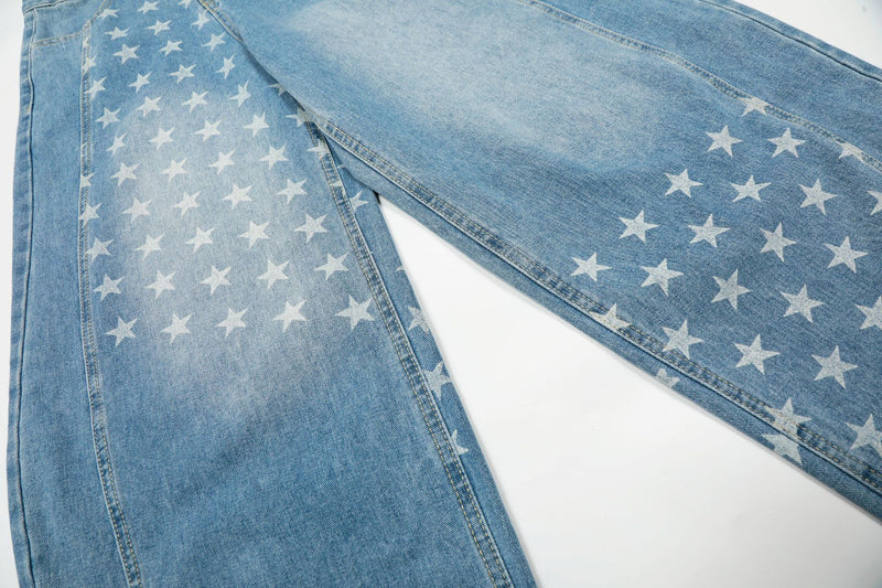 Baggy Star Print Jeans Wide-Leg Denim Pants