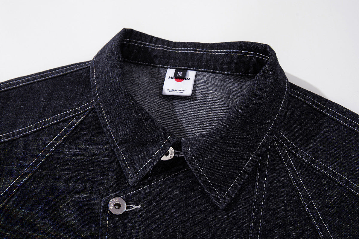 Ensemble veste et pantalon en jean – Veste boxy en denim indigo foncé asymétrique