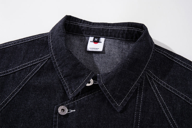 Ensemble veste et pantalon en jean – Veste boxy en denim indigo foncé asymétrique