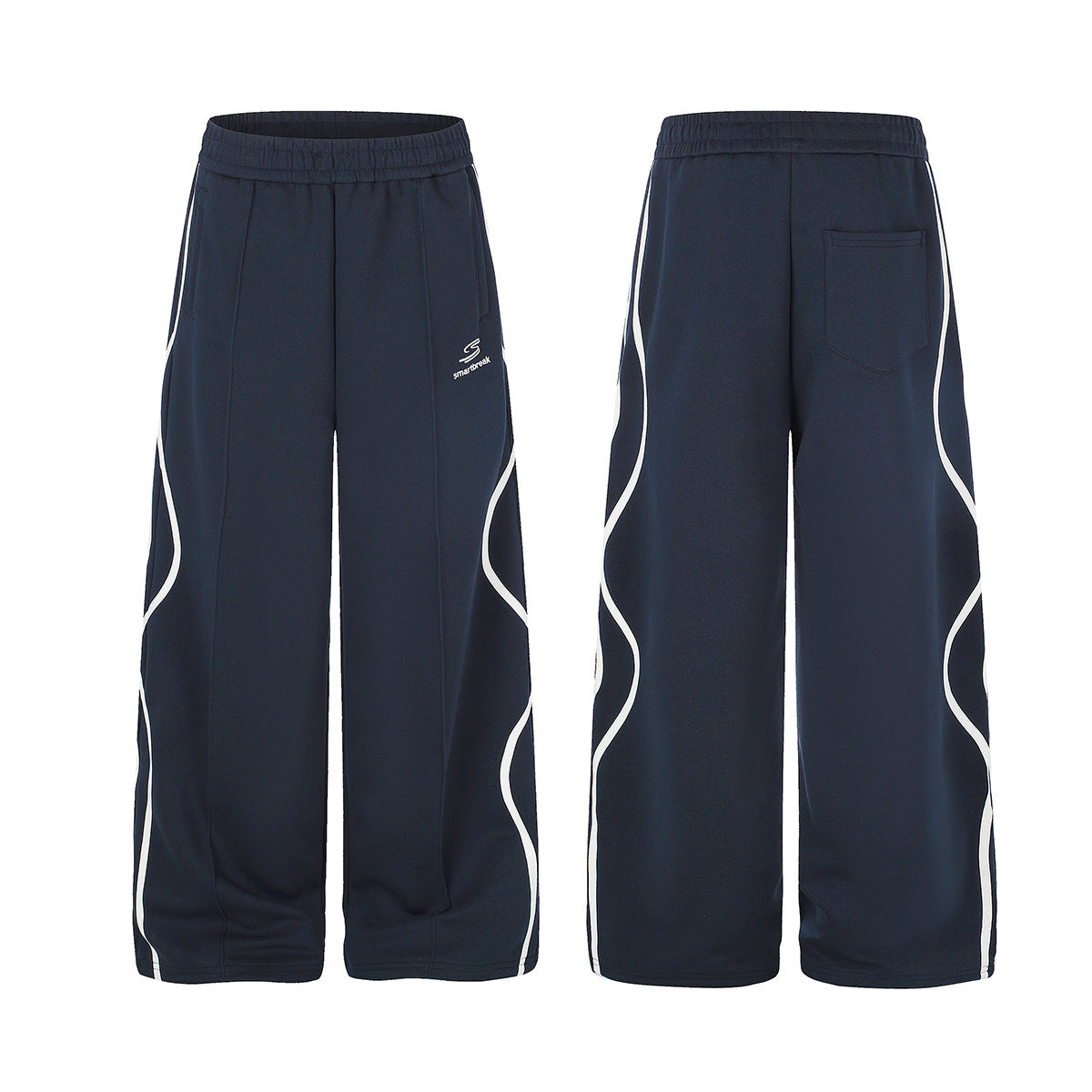Pantalon de survêtement wide leg à liseré ondulé – Coupe droite décontractée