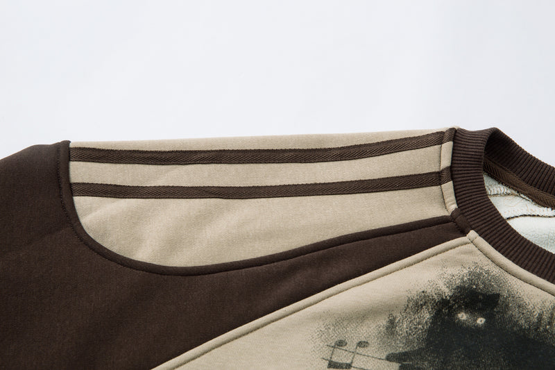 Sweat-shirt motif chat en smoking avec imprimé note de musique et manches raglan color block