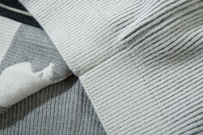 Distressed Knit Zip-Up Cardigan Jacket – Reversible Ribbed Sweater Coat