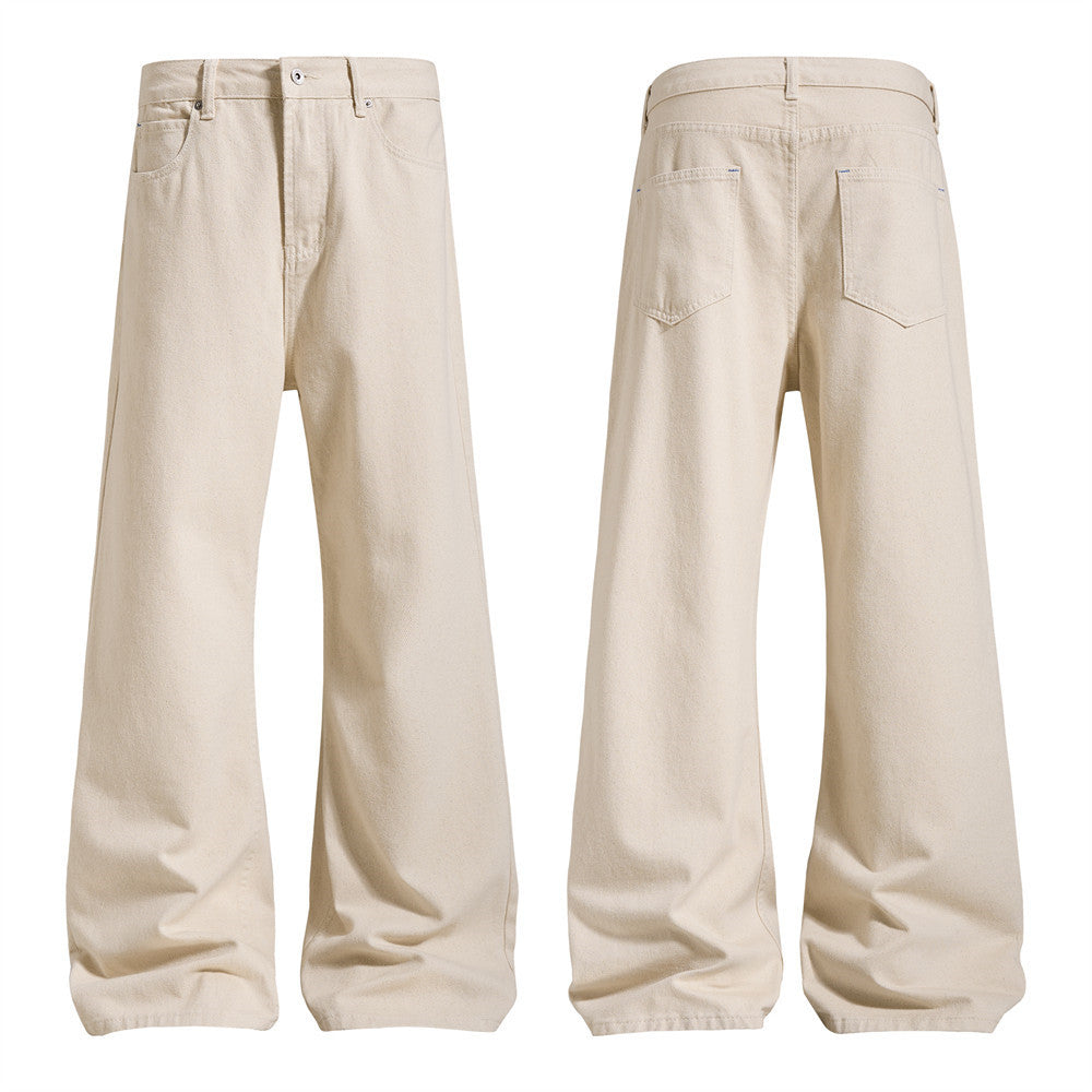Jeans bootcut à jambes larges pour homme – Denim beige à coupe décontractée