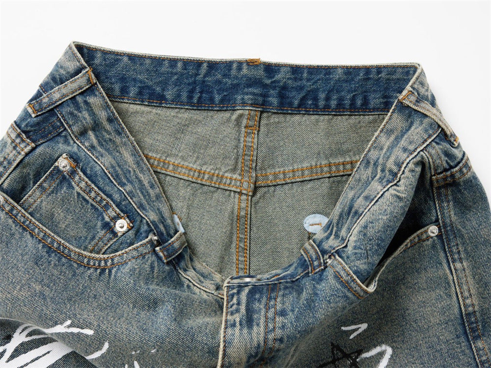 Graffiti Print Wide-Leg Jeans – Punk Streetwear Straight Baggy Denim