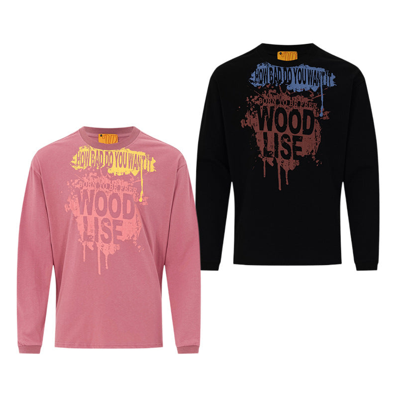 T-shirt graphique à manches longues – Motif éclaboussures de peinture graffiti, coupe décontractée