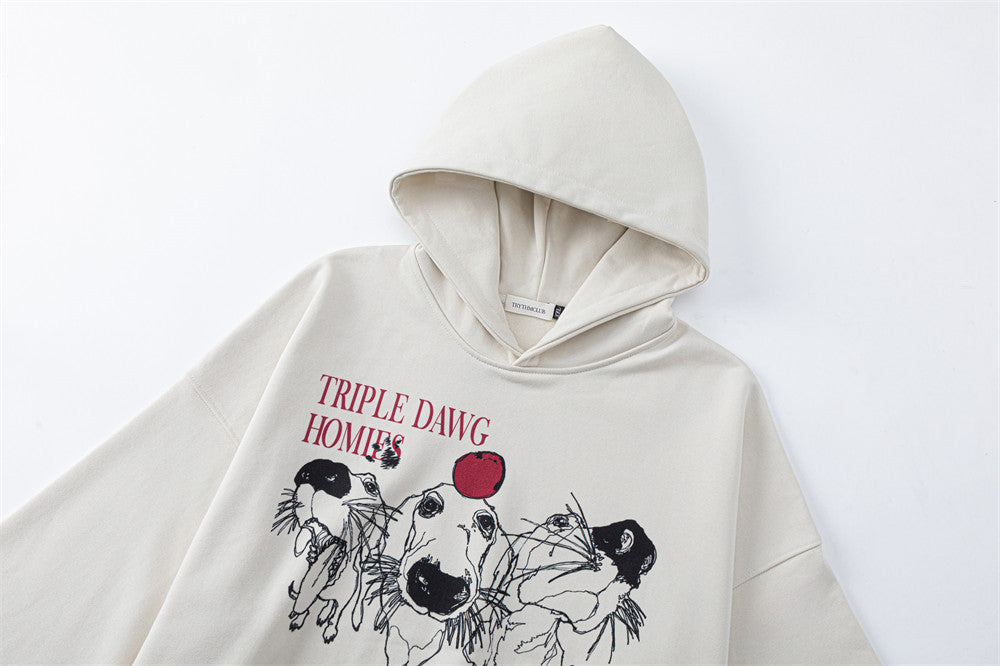 Triple Dawg Homies Graphic Pullover Hoodie – Oversized Hip-Hop Sweatshirt