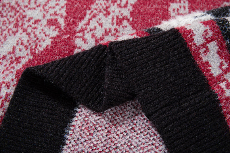 Paisley Fair Isle Knit Zip-Up Hoodie with Faux Fur Trim