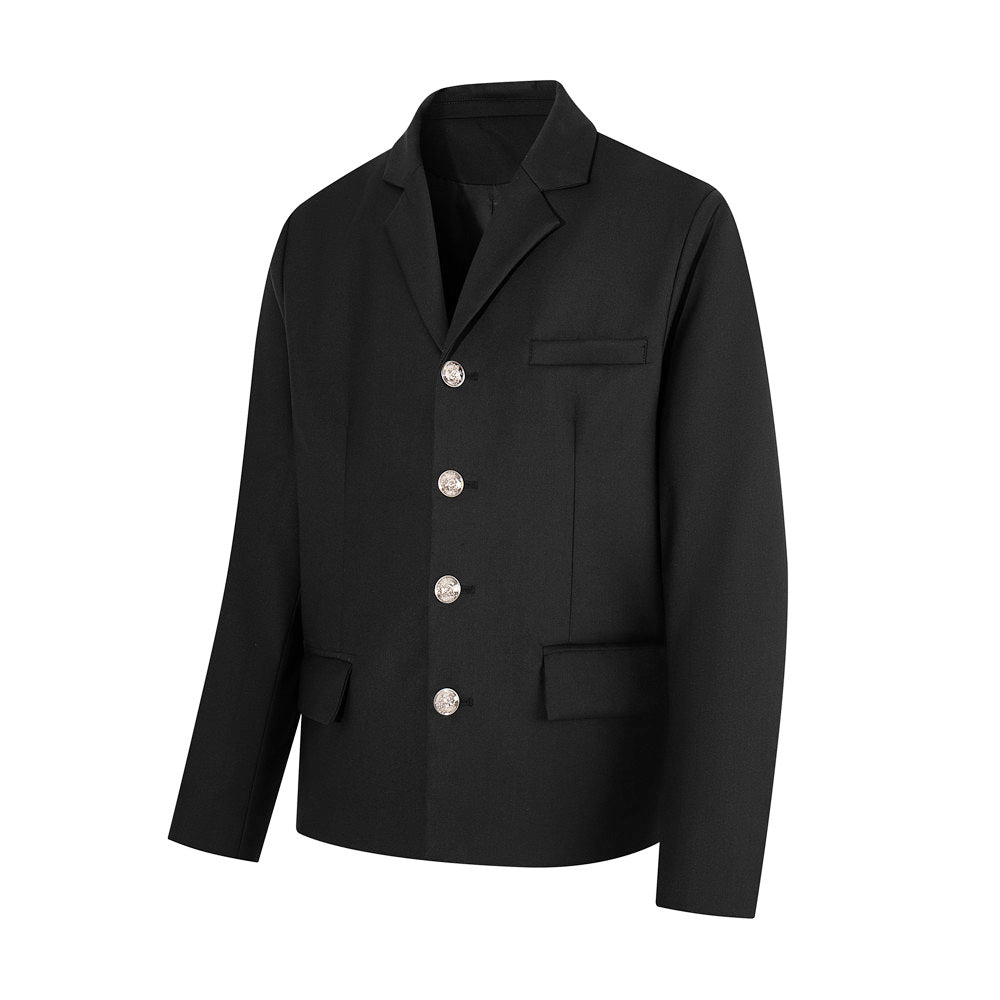 Men's Black Blazer Jacket – Four-Button Single-Breasted Structured Fit
