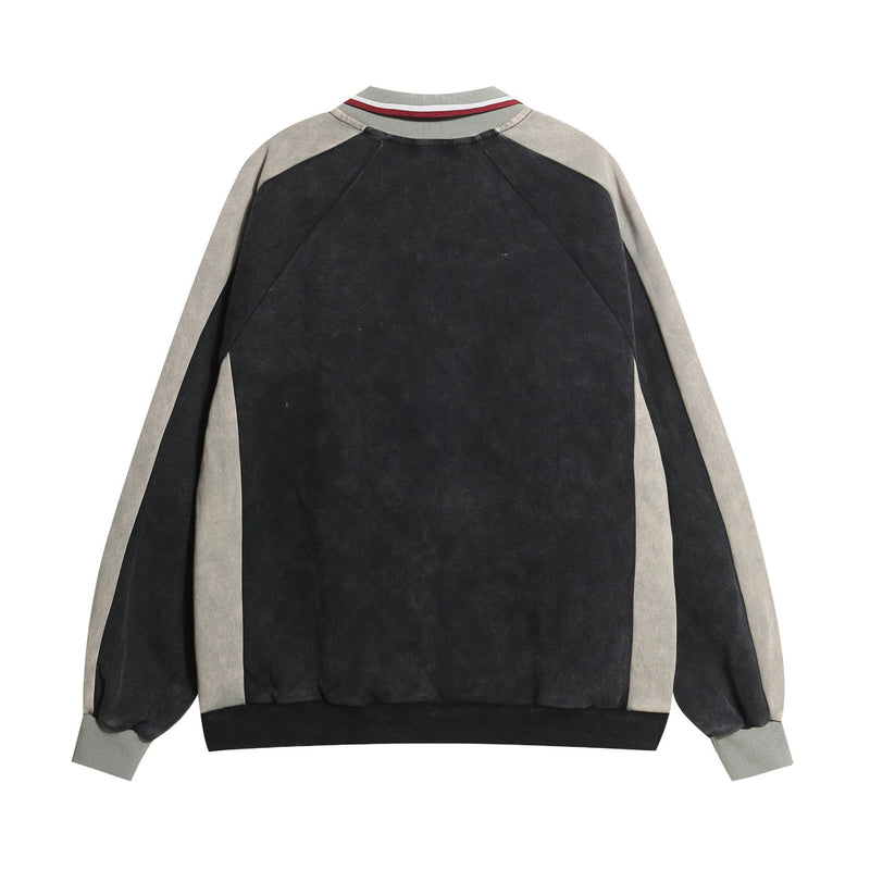 Polo Collar Sweatshirt – Acid Wash Vintage American Graphic Pullover