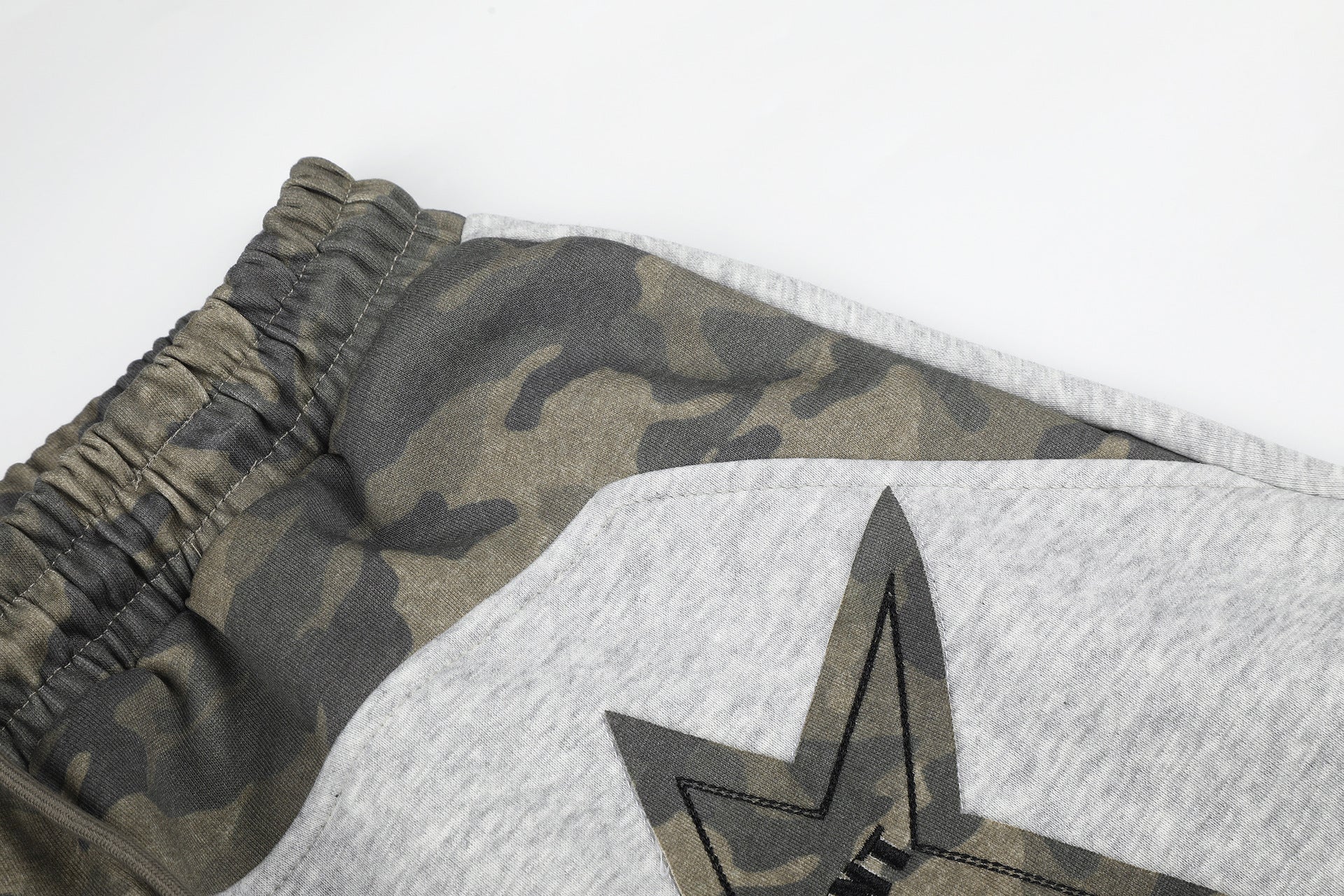 Wide-Leg Sweatpants with Camo Waistband and Star Patch