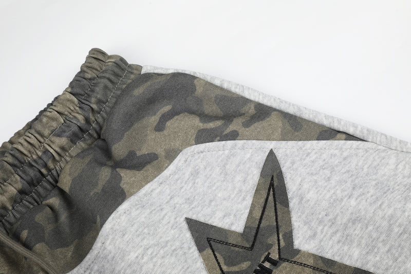 Wide-Leg Sweatpants with Camo Waistband and Star Patch