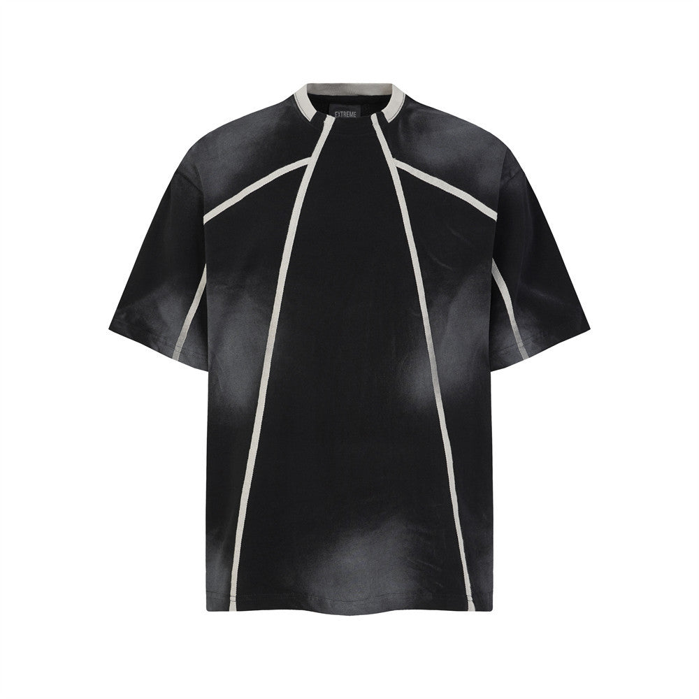 Post-Apocalyptic Tie-Dye Dirty Wash Punk Contrast Seam Cotton T-Shirt